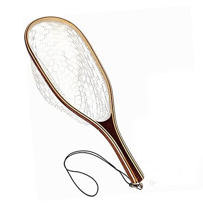 Aventik Fly Fishing Landing Net for Trout Soft Rubber Ghost Mesh Catch and Release Wooden Frame Lightweight and Tangle-Free - style: Long Head