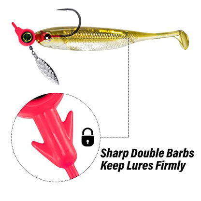 Dr.Fish 10 Pack Underspin Jigs Heads 3D Eye Freshwater Swimbait Jig Freshwater Bass Walleye Fishing Mustad Hooks Willow Blade 1/8oz,3/16oz,1/4oz,3/8oz - color: Pink, size: 1/4oz(#4/0 Hooks)