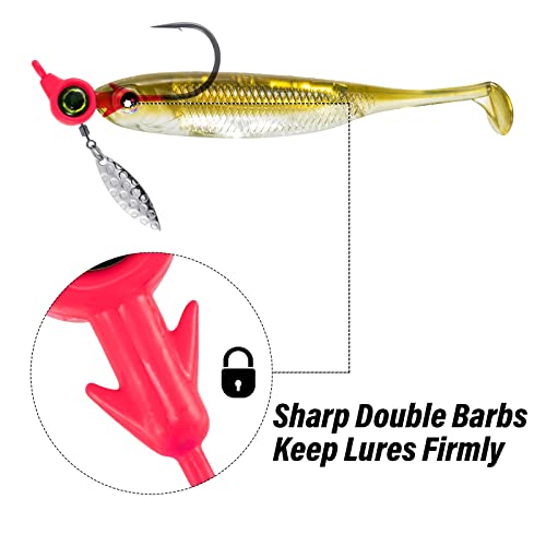 Dr.Fish 10 Pack Underspin Jigs Heads 3D Eye Freshwater Swimbait Jig Freshwater Bass Walleye Fishing Mustad Hooks Willow Blade 1/8oz,3/16oz,1/4oz,3/8oz - color: Pink, size: 3/8oz(#4/0 Hooks)