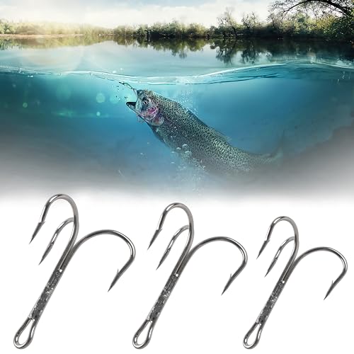 Fishing Treble Hooks, Freshwater Saltwater Triple Fishing Hooks for Snagging Trout Walleye Catfish Lures Baits Replacment, Extra Strong Sharp, Silver, 20/50pcs - size: 6/0-20pcs