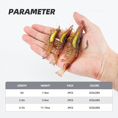 Pre-Rigged Weighted Shrimp & Crawfish Fishing Lures – Soft Bait with Lead Weight, Weedless, Realistic Action – Durable for Bass, Trout, Crappie, Saltwater & Freshwater Fishing - size: 4.7in-11/16oz
