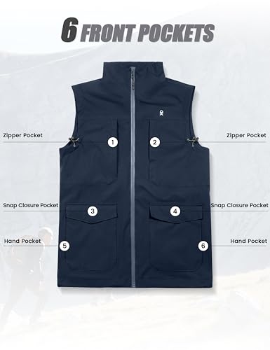 Little Donkey Andy Men's Lightweight Quick Dry Vest Windproof Sleeveless Jacket with 11 Pockets for Travel Fishing Hiking - color: Deep Blue, size: Medium