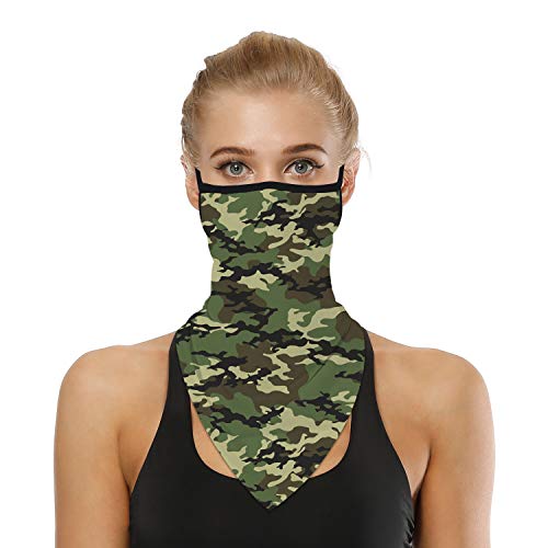YAYOUREL Neck Gaiter Face Mask Bandanas for Men Women UV Face Scarf Cover Ear Loop Hole Facemask for Fishing Running Cycling - color: Green Black