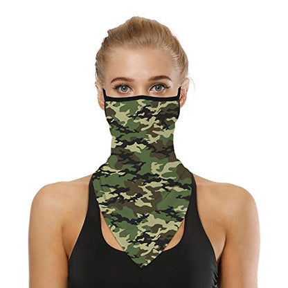 YAYOUREL Neck Gaiter Face Mask Bandanas for Men Women UV Face Scarf Cover Ear Loop Hole Facemask for Fishing Running Cycling - color: Green Black
