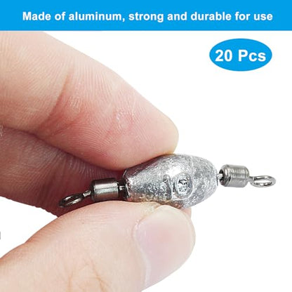 Uenhoy Fishing Weights Inline Trolling Fishing Sinker Tackle with Inner Swivels, Oval Drop Casting Fishing Weight Sinkers - size: 3/8 oz, 20pcs