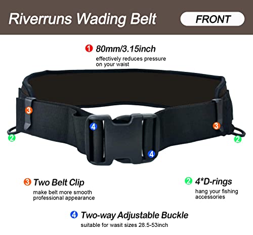 Riverruns Neoprene Adjustable Fishing Wading Belt, Fishing Wader Belt for Men Kayaking. - color: Brown With Net Holder