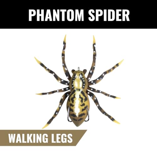 LUNKERHUNT Phantom Spider Lure for Bass Fishing (2.5 Inch) | Topwater Spider Fishing Lure with Natural Walking Action | Soft Hollow Body Weedless Hooks for Trout and Pike - color: Fang