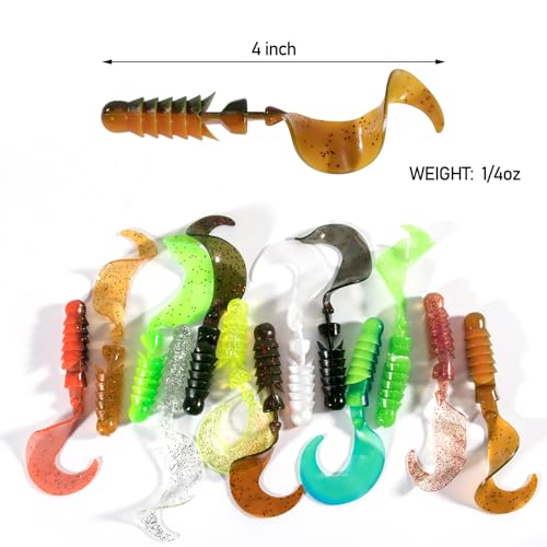 Dr.Fish 10 Pack Grub Fishing Lures 4" Soft Plastic Baits Worm Grub Bass Fishing Lures Swimbait Walleye Saltwater Freshwater - color: Pearl Silver Flash