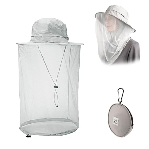 Flammi Mosquito Net Hat Safari Hat UPF 50+ Sun Protection Boonie Hats for Men with Neck Flap Fishing Hiking Hat for Men/Women - color: Light Grey