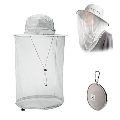 Flammi Mosquito Net Hat Safari Hat UPF 50+ Sun Protection Boonie Hats for Men with Neck Flap Fishing Hiking Hat for Men/Women - color: Light Grey