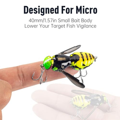 Kingdom Wasp Crawl Bait Insect Bionic Floating Fishing Lures Swimbaits Hard Artificial Baits Lure Freshwater and Saltwater Bass Carp Pike Walleye Fishing ABS Material Carbon Steel Three Book Hook - color: 01, size: 4.2g