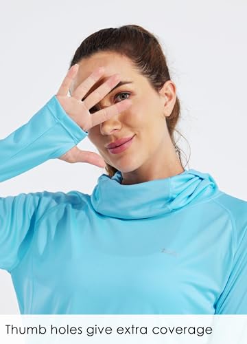 Willit Women's UPF 50+ Sun Protection Hoodie - Breathable Mesh Face Cover & Cooling Fishing Shirt with Pockets - color: Blue, size: Large