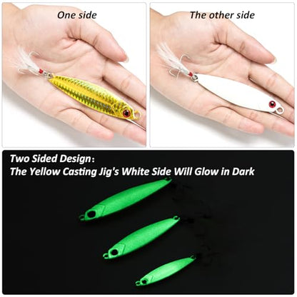 Dr.Fish 5 Pack Metal Jigging Spoon Saltwater Fishing Jigs Spoons Lures Casting Vertical Diamond Jig Lures Freshwater Bass Striper Mackerel Halibut - color: Long Casting Jig, size: 0.88oz-Hook #6