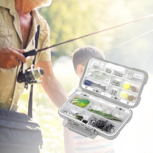 Portable ABS Water proof Fishing Tackle Box - Shockproof Lure Organizer with Removable Dividers for Baits, Hooks & Fishing Gear,6.5x3.7x1.8in(Grey)
