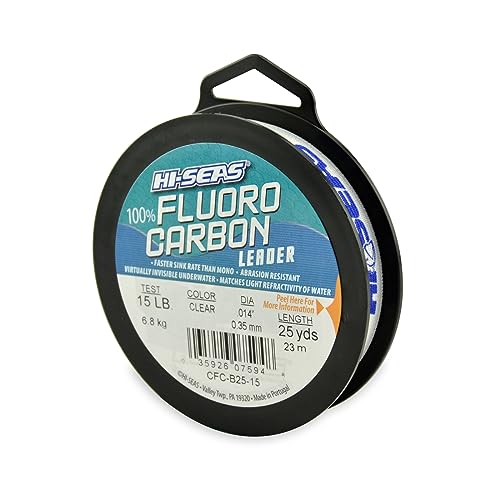 HI-SEAS 100% FLUOROCARBON Fishing LINE Leader - Clear Invisible Leader UNDETECTABLE to Fish, Fast Sinking 6LB-400LB - style: 0.016 in / 0.40 Mm, 15 Lb, 25 Yd