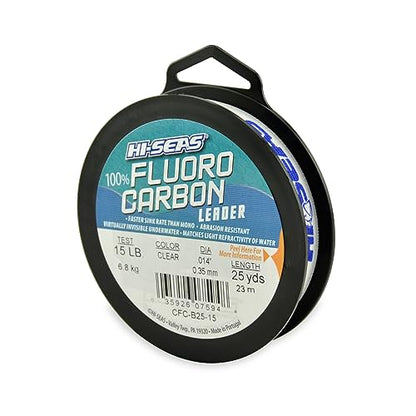 HI-SEAS 100% FLUOROCARBON Fishing LINE Leader - Clear Invisible Leader UNDETECTABLE to Fish, Fast Sinking 6LB-400LB - style: 0.016 in / 0.40 Mm, 15 Lb, 25 Yd