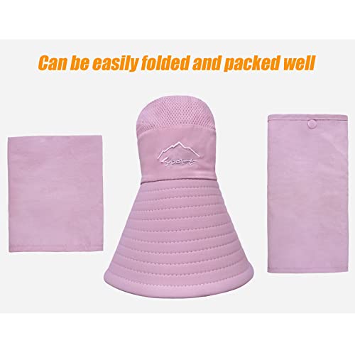 Fishing Hat for Men & Women, Outdoor UV Sun Protection Wide Brim Hat with Face Cover & Neck Flap - color: Purple