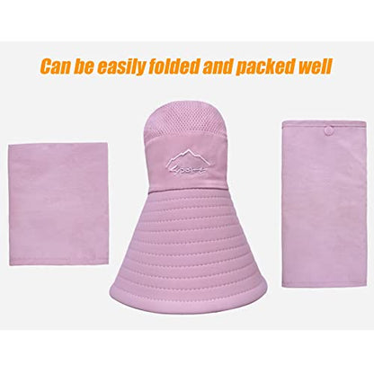 Fishing Hat for Men & Women, Outdoor UV Sun Protection Wide Brim Hat with Face Cover & Neck Flap - color: Purple