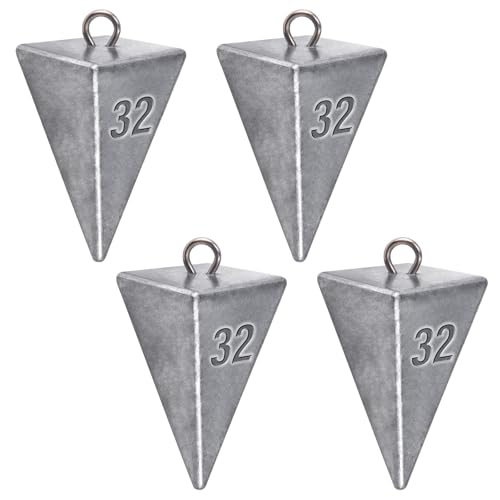 Alwonder Pyramid Sinkers Lead Fishing Weights for Surf Pompano Catfishing | Pyramid Weights 1oz-2LB Saltwater Freshwater Fishing Sinkers No-Roll Triangle Inshore Ocean Beach Casting Bottom Pier Fishing - size: 32oz-4 Pack