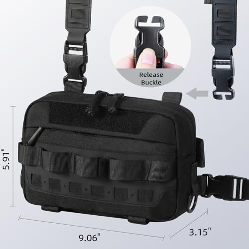 Outdoor Chest Bag for Men, Water-Resistant Fishing Chest Pack, Tactical Vest for Running, Cycling, Hiking - color: Black