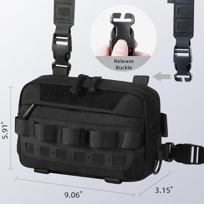 Outdoor Chest Bag for Men, Water-Resistant Fishing Chest Pack, Tactical Vest for Running, Cycling, Hiking - color: Black