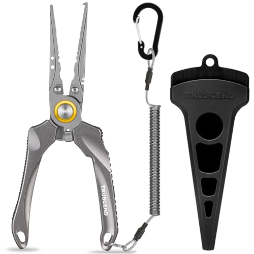 TRUSCEND Easy Use Lockable Fishing Pliers with Tungsten Carbide Cutter, Innovative Ergonomic Handy Handle, Saltwater Corrosion Resistant Teflon Coated Fishing Tool, Light Multi-Function Fishing Gear - color: A4-gray