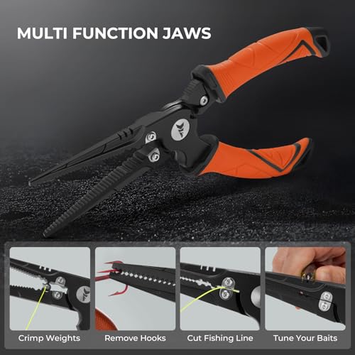 KastKing Paradox Fishing Pliers, Angled Fish Lip Gripper, Saltwater Resistant 420 Stainless Steel Fishing Tools, Fishing Pliers Hook Remover with Ergonomic Handle, Fishing Gifts for Men - style: F:9" Straight