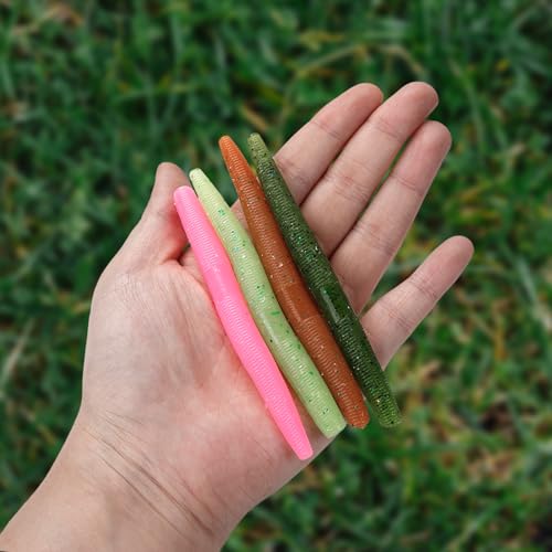 Worms for Bass Fishing FS/RE-04 | Salted Soft Plastic Fishing Lures ,with Hook Slot,Saltwater Freshwater Bass Baits - color: Mixed Color-40pcs