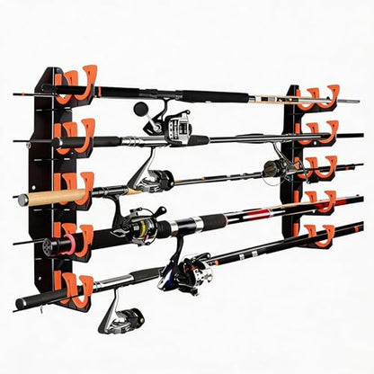 Soulchen 2 Pcs Fishing Rod Holder for Garage Dual-row Design Wall or Ceiling Mounted Fishing Pole Holders with Soft Protective Pad Horizontal Fish Rod Storage Rack Holds up to 10 Rods