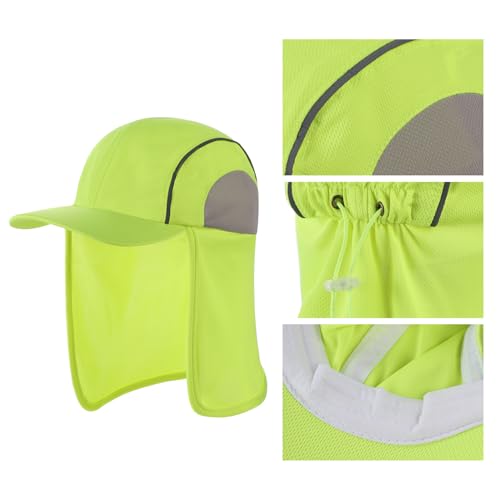 High Visibility Reflective Work Safety Hat Wide Brim Boonie Sun Hat UV Protection Fishing Cap with Neck Flap - color: Yellow