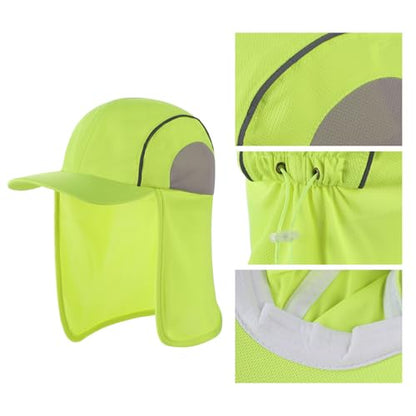 High Visibility Reflective Work Safety Hat Wide Brim Boonie Sun Hat UV Protection Fishing Cap with Neck Flap - color: Yellow