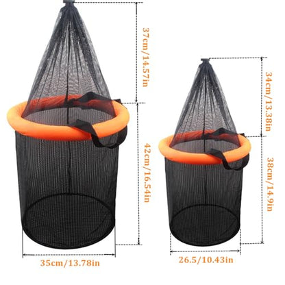 Foldable Floating Fish Basket – Portable Collapsible Fishing Net for Live Fish, Bait & Minnow Storage | Kayak Live Well Cage - size: S-Net Bottom Size:10.43inch