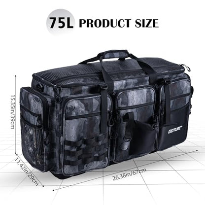 Goture Large Tackle Bag,Water Resistant Saltwater Gear Storage Big Fishing Bag with EVA Bottom,Store Up to 12PCS 3700 Plus 5PCS 3600 Tackle Trays(Not Included),Gifts for Men(26.38"x15.35"x11.42") - color: A2 Camo 2 XXL Without Trays