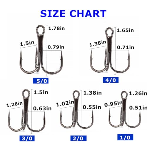 50pcs Black Fishing Treble Hooks Ultra-Sharp Treble Fishing Hooks | Round Bend Strong High Carbon Steel Barbed Fish Hook for Catfish Bass Trout Freshwater Saltwater Size: 1/0-6/0 - size: 3/0-50pcs