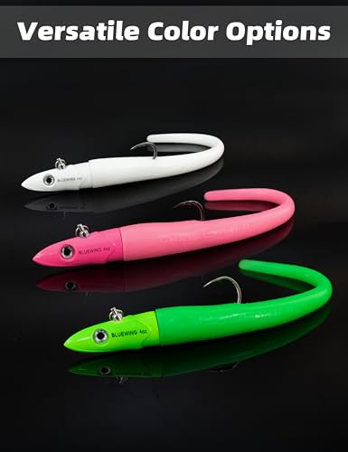 BLUEWING Jig Heads Saltwater 2oz,3oz,4oz,5oz,6oz,7oz Swimming Jigheads 1pc with High Carbon Steel Swing Hook and 6in/9in Replacement Tail Big Game Fishing Lures - color: Swimming Jig - Green, size: 5oz Head - 9in Tail