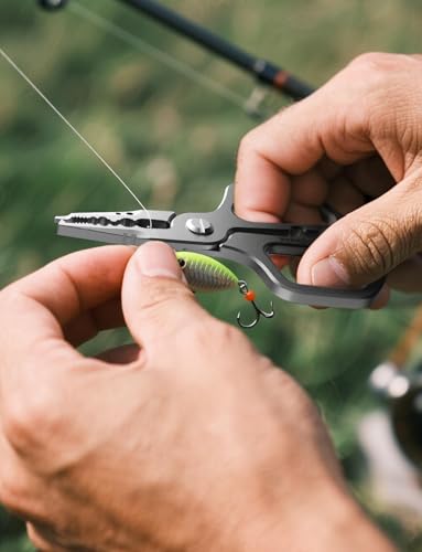 HOOK-EZE 17-4 Fishing Pliers, Saltwater Resistant Fishing Scissors,Tungsten Cutters, Knot Tying Tool with Lanyard, Split Ring Hook Remover, Gifts for Men