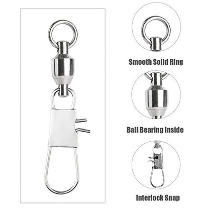 AMYSPORTS Stainless Steel Fishing Swivel Snap Ball Bearing Snap Swivels Fishing High Strength Saltwater Swivels Snaps Interlock Fishing Tackle Swivel Fishing Line Connector - size: size6 (98.5lb) 25 pcs