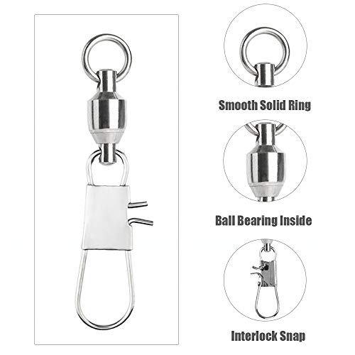 AMYSPORTS Stainless Steel Fishing Swivel Snap Ball Bearing Snap Swivels Fishing High Strength Saltwater Swivels Snaps Interlock Fishing Tackle Swivel Fishing Line Connector - size: size5 (87.5lb) 25 pcs