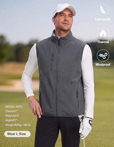 fit space Men's Lightweight Vest Softshell Sleeveless Windproof Jacket with Zipper Pcoket Cycling Travel Hiking Running Golf - color: Grey, size: Medium