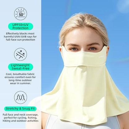 UPF 50+ Sun Protection Face Mask with Neck Coverage, UV Face Mask for Outdoor Activities, Unisex Breathable Sun Mask - style: Pale Yellow