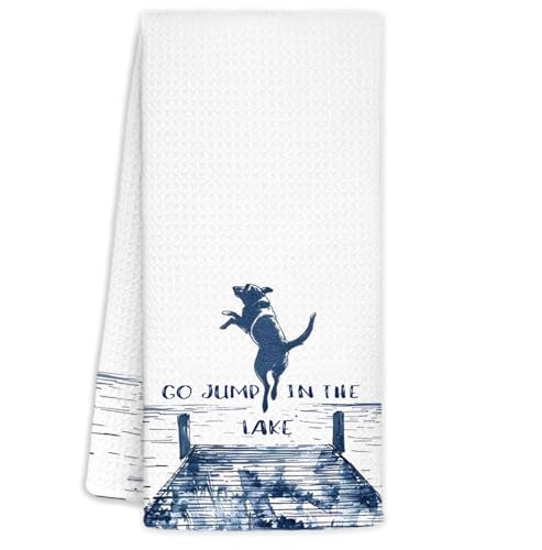 Lake House Decor Dish Towels, Funny Lake Dog Kitchen Towels, 16x24 Inch - color: Dog