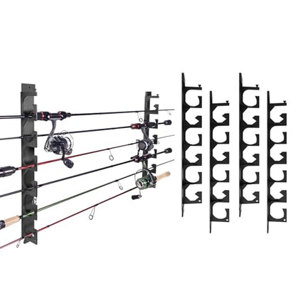 Aventik Horizontal Fishing Rod Holder for Garage Wall or Ceiling Mounted Fishing Pole Holder Holds 6 Rods or Combos, Fishing Rod Rack for Wall, Fishing Rod Storage Organizer (2 Pack Black) - style: 2 Pack Black