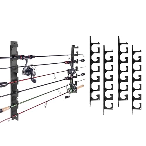 Aventik Horizontal Fishing Rod Holder for Garage Wall or Ceiling Mounted Fishing Pole Holder Holds 6 Rods or Combos, Fishing Rod Rack for Wall, Fishing Rod Storage Organizer (2 Pack Black) - style: 2 Pack Black