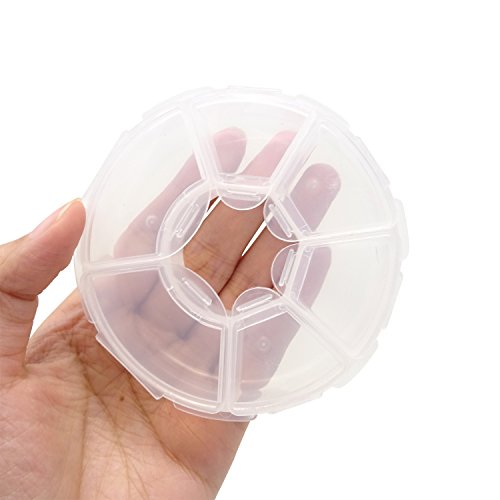 Honbay 2PCS 6 Compartment Round Shape Clear Small Plastic Storage Box Pill & Jewelry Organizer for Travel or Daily Use
