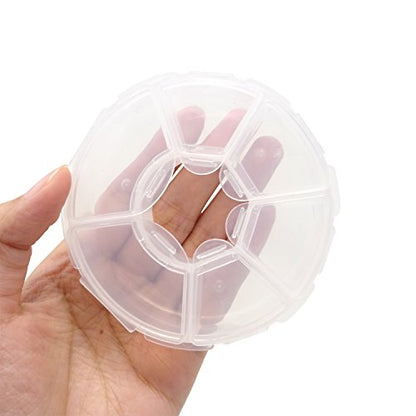 Honbay 2PCS 6 Compartment Round Shape Clear Small Plastic Storage Box Pill & Jewelry Organizer for Travel or Daily Use