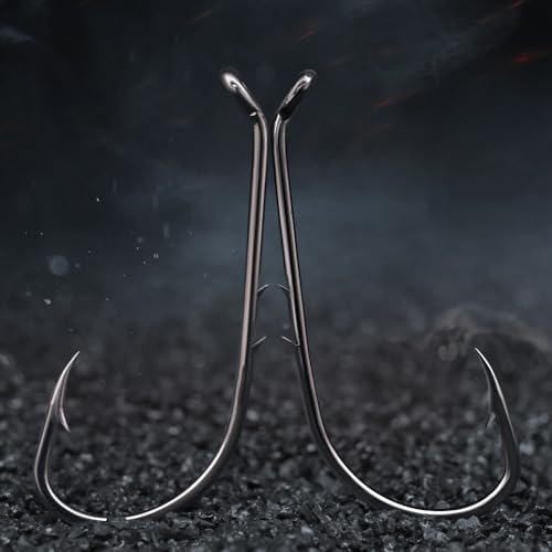Baitholder Fishing Hooks 100 Pack - Double-Barbed Long Shank for Bluegill Bass Trout Walleye Black/Red, 8/0-#8 - color: 2-Black, size: 3/0 100-Pack