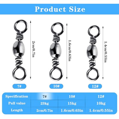 TIESOME 100Pcs Fishing Barrel Swivels, High Strength Carbon Steel Fishing Connector Swivels Freshwater Swivels Steel Hook Line Connector Rolling Fishing Swivels for Freshwater Fishing Accessories
