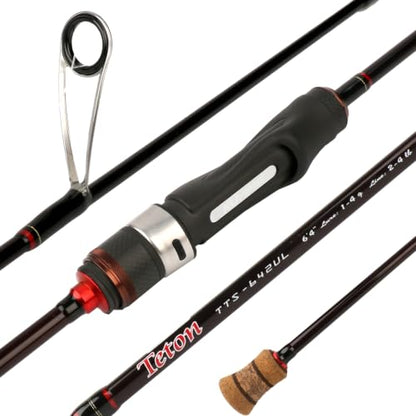 Teton 5'2"-6'6" BFS Fishing Rod Casting & Spinning, Ultra Light Rods, 40T Carbon Fiber Blank, Fuji Guides & Reel Seat, MF Fast Action, 2 Piece Travel Trout Lure Pole - size: Spin 6'4"-UL-M Fast-TTS642UL