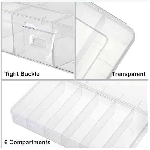 JUXYES 2Pack Plastic Small Fishing Tackle Box Organizer with 6 Compartments, Clear Mini Fishing Tackle Storage Boxes with Dividers, Transparent Fish Pocket Tackle Storage Box Lure Box