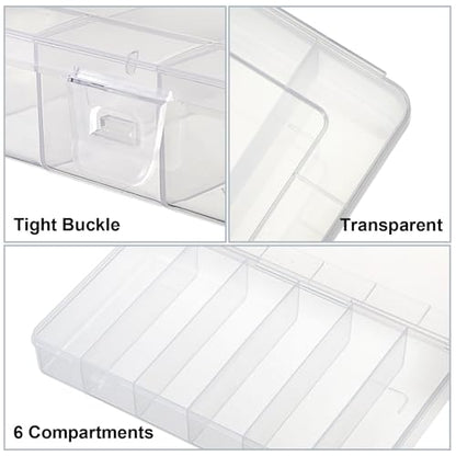 JUXYES 2Pack Plastic Small Fishing Tackle Box Organizer with 6 Compartments, Clear Mini Fishing Tackle Storage Boxes with Dividers, Transparent Fish Pocket Tackle Storage Box Lure Box